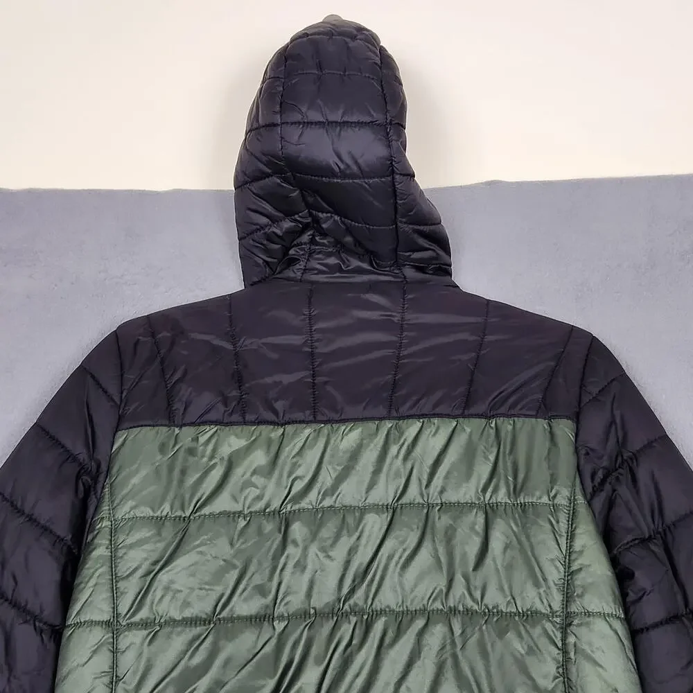 Eddie Bauer Jacket Boys Large Green Black Reversible Camo Hooded Puffer Coat